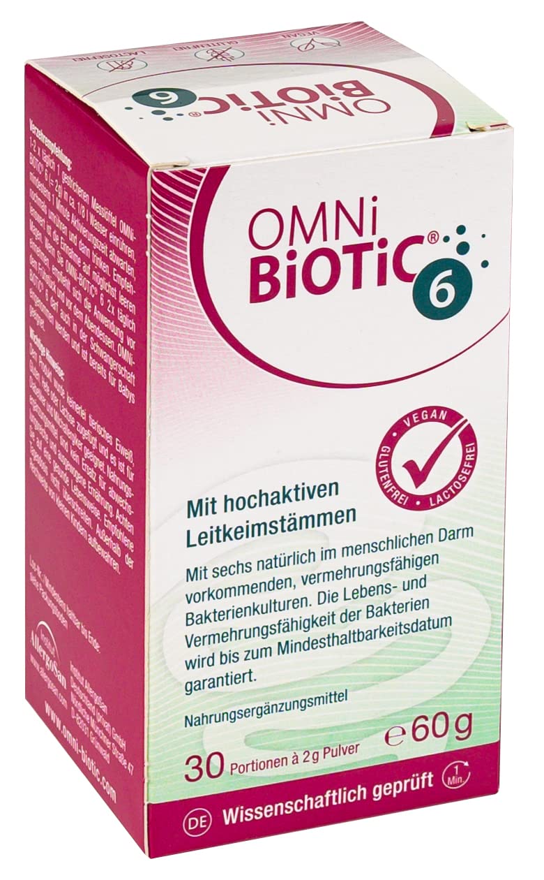 Omni Biotic 6 | Glass | 30 Servings (60G) | 6 Bacterial Strains | 4 Billion Germs Per Daily Dose | Powder | With Inulin | Vegan | Gluten Free | Lactose Free | For Daily Use - NewNest Australia