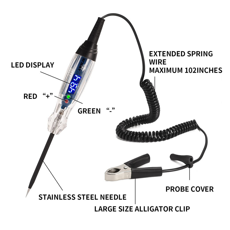 AWBLIN Automotive Test Light 3-60V DC Digital LED Circuit Tester, Heavy Duty Light Tester with Voltmeter, Auto Bidirectional Voltage Tester Electric Test Pen - NewNest Australia