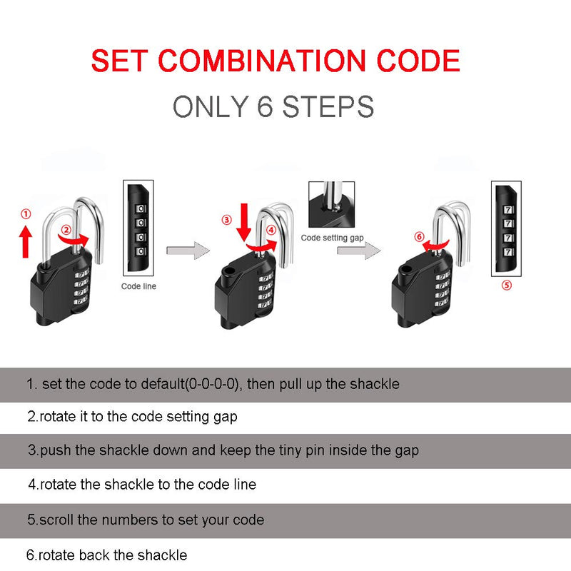 Disecu 4 Digit Combination Lock Outdoor Waterproof Padlock with Steel Cable for Gym Locker, Helmet, Gate, Fence, Luggage (Black, Pack of 2 padlocks) Black - NewNest Australia