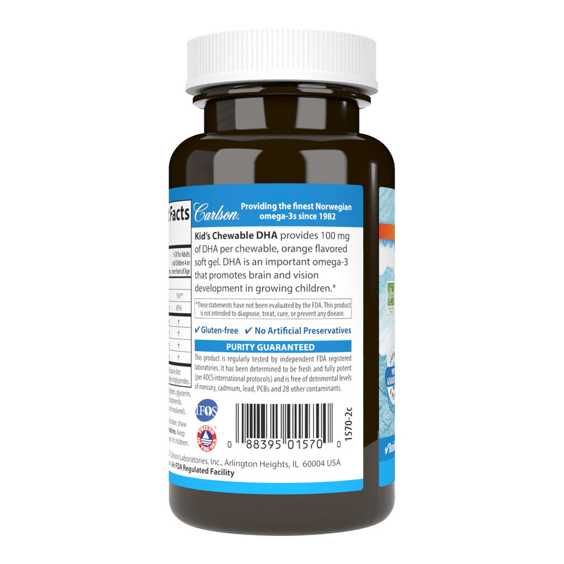 Carlson - Kid's Chewable DHA, 100 mg DHA, Brain & Vision Function, Growth & Development, Orange, 60 Chewable Softgels 60 Count (Pack of 1) - NewNest Australia