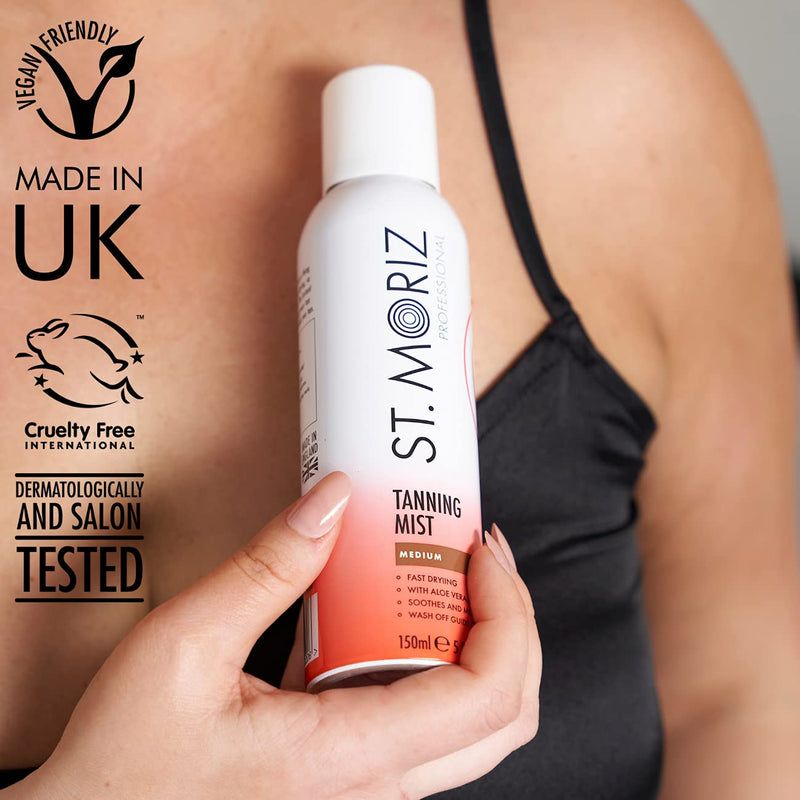 St Moriz Professional Instant Tanning Mist with Aloe Vera, Vitamin E, Fast Drying Vegan Fake Tan, Medium (150ml) - NewNest Australia