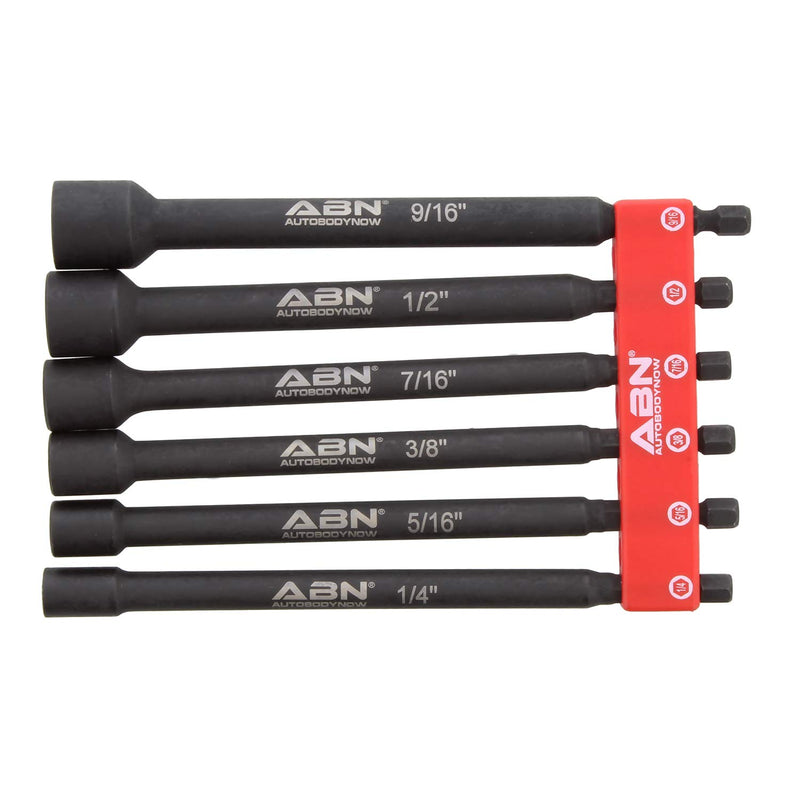 ABN Impact Nut Driver Tool Set - 6pc SAE 6 IN Long Shank Nut Driver Bits Magnetic Tip Sockets, 1/4 IN Hex Shank 6 Piece SAE Set - NewNest Australia