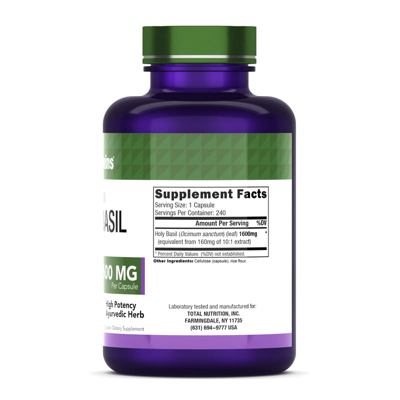 Holy Basil Capsules (1600 MG x 240 Capsules) | May Promote Stress & Frustration Relief* | Tulsi Holy Basil Leaf Extract Supplement | Adrenal Support, Adaptogenic, & Ayurvedic Herb | TNVitamins - NewNest Australia