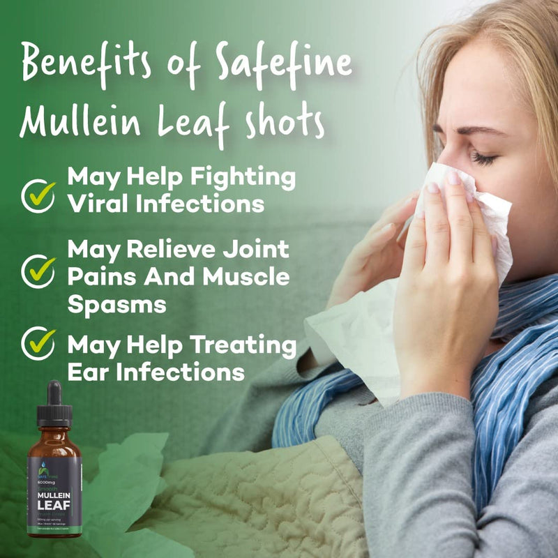 SafeFine Mullein Leaf Extract Drops - 1 Bottle of 60 ml - Alcohol Free & Vegan Formula -Plant Based - Gluten Free - Soy Free - Non GMO-for Respiratory, Immune Support & Natural Sleep Aid - NewNest Australia