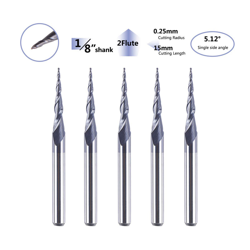 SpeTool 5Pcs Tapered Ball Nose Carving End Mill 1/8 inch Shank 0.25MM Radius (0.5MM Diameter) Tips 3D Woodworking Tool CNC Router Bits R=0.25mm - NewNest Australia