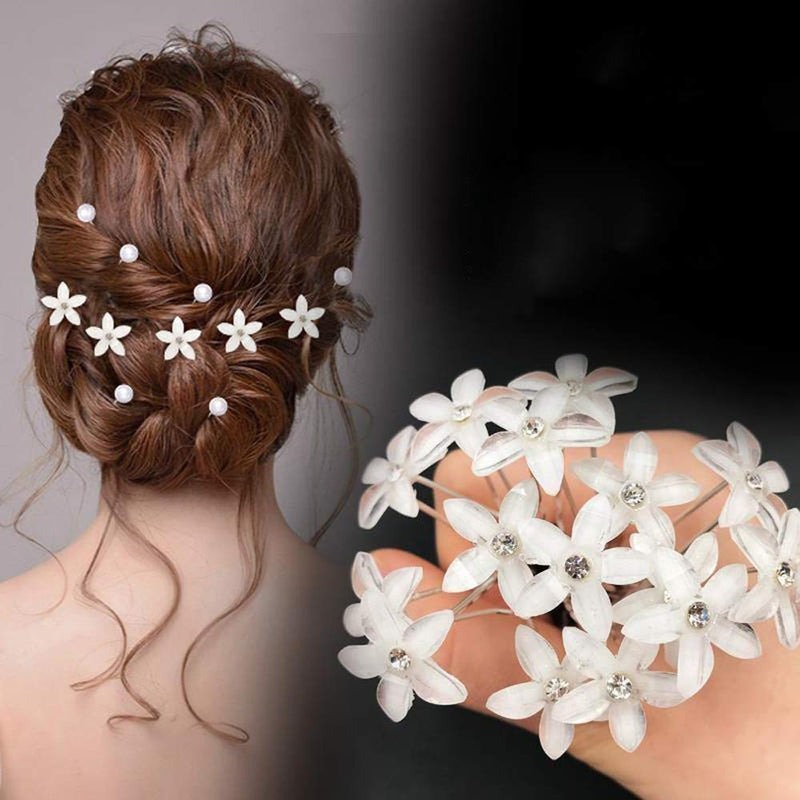 ZOCONE 51 PCS Wedding Hairpins Hair Clips, Crystal Pearl Bridal Hairpins Rhinestone Wedding Flower Hair Pins Silver Bride Hairpin Wedding Hair Accessories for Bridal Women Bridesmaid Holy Communion(A) A - NewNest Australia