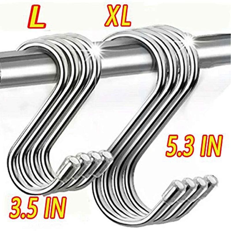 NewNest Australia - 10 Pack 5.3 Inch Large S Shaped Hanging Hooks, Heavy-Duty Genuine Solid Polished Stainless Steel,for Jewelry, Key Ring,Kitchen Spoon Pot,Work Shop, Bathroom, Garden Multiple uses Silver-L-10PCS 