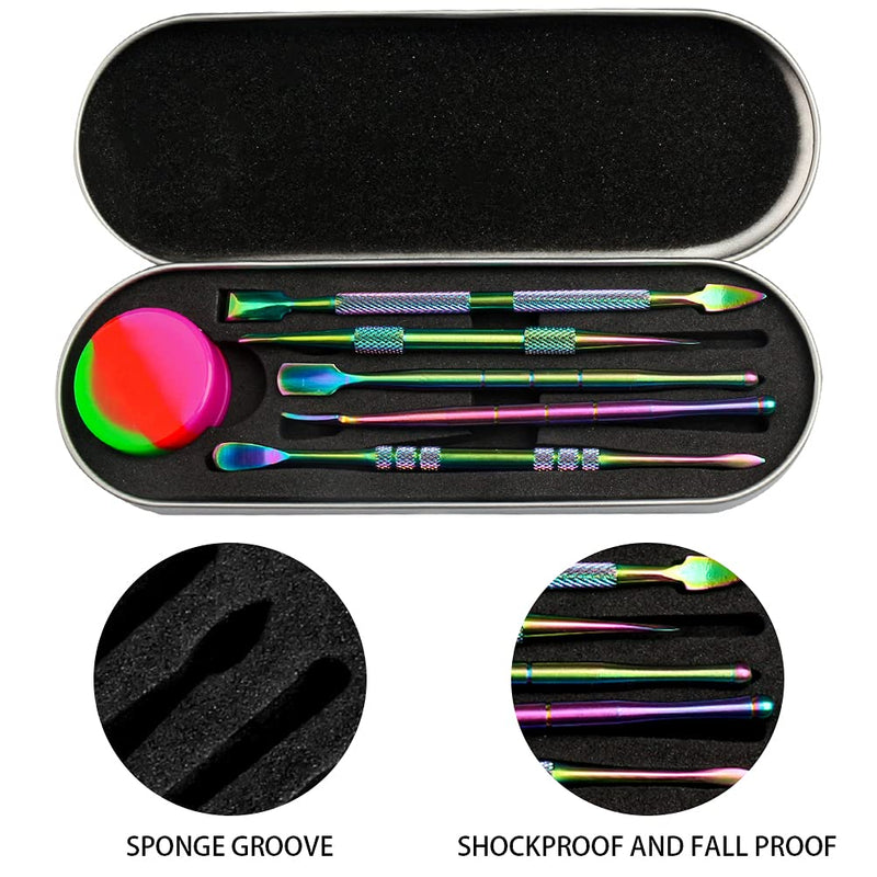 6 Pieces Wax Carving Tool Set, Double-Ended Carving Tool Stainless Steel Wax Sculpting Tools with 5ml Silicone Container Jar and Portable Metal Case for Wax Oil Clay Pottery, Rainbow Color - NewNest Australia