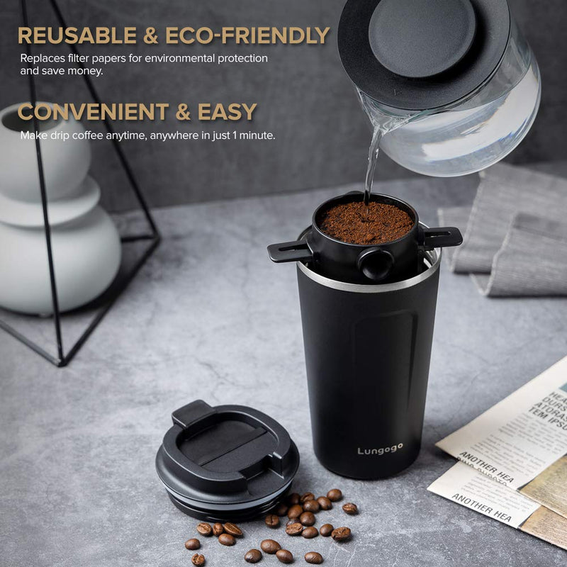 Lungogo Reusable Coffee Filter Stainless Steel, Pour Over Coffee Dripper Portable Coffee Cone Filter with Foldable Handle - NewNest Australia