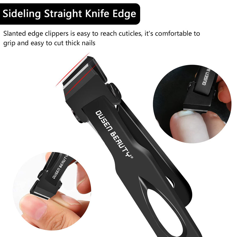 Nail Clippers for Thick Nails, Wide Jaw Opening Nail Clippers with Curved and Slant Straight Blade Edge, Heavy Duty Thick Toenail Clippers Fingernail Cutters Set with File for Seniors Adult Men Women Black (Curved + Straight) - NewNest Australia