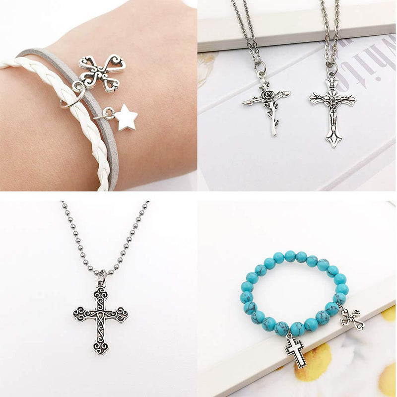 100pcs 13x27mm Silver Small Cross Charms Pendants Beads for Jewelry Making Crafting Findings Accessory for DIY Necklace Bracelet (7916) Antique Silver#13x27mm - NewNest Australia