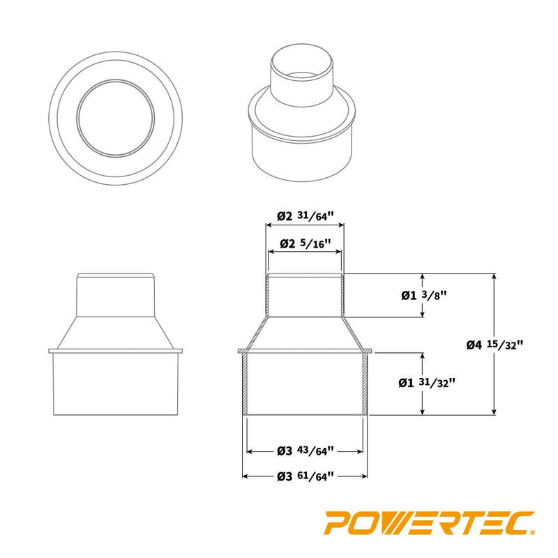 POWERTEC 70136 4-Inch to 2-1/2 Inch Cone Reducer Original - NewNest Australia