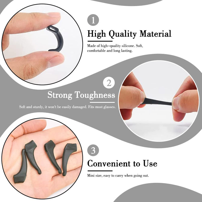 Lytivagen 8 Pairs Of Silicone Glasses Covers, Non-Slip Glasses End Caps, Comfort Glasses, Ear Hooks With 8 Pairs Of Silicone Glasses, Ear Hooks, Glasses Holder, Non-Slip Covers For Thin Glasses Legs, Brown Black - NewNest Australia