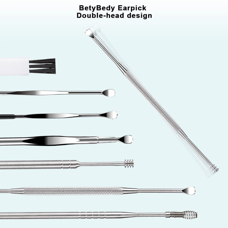 7 Pcs Ear Pick Earwax Removal Kit, BetyBedy Ear Cleansing Tool Set, Ear Curette Ear Wax Remover Tool with Cleaning Brush and Storage Box, Sliver - NewNest Australia