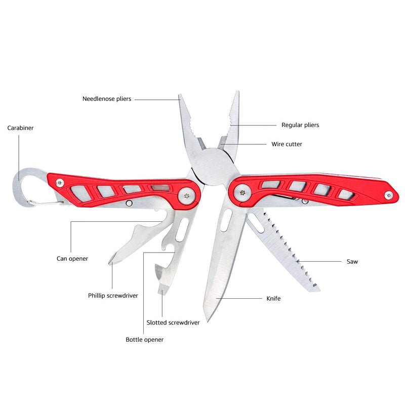 Amazon Basics 8-in-1 Stainless Steel Multitool Safety Lock with Nylon Sheath Red - NewNest Australia
