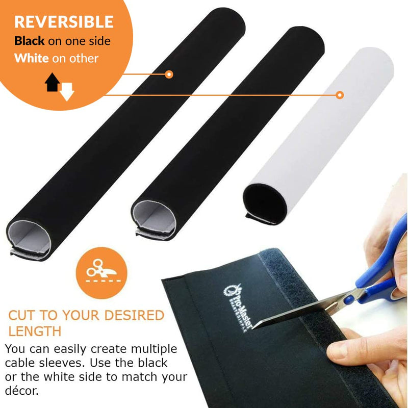 Premium 63'' Cable Management Sleeve, Best Cords Organizer for TV On Wall, Desk, Computer, Office, Home - DIY Adjustable Reversible Black and White Neoprene Cord Hider Wire Cover Concealer Wrap 63 inches - NewNest Australia