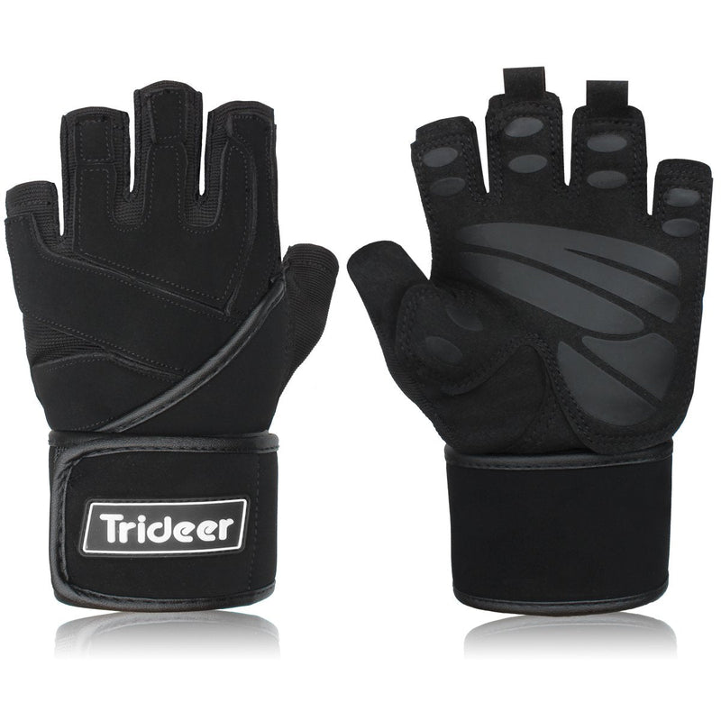 Trideer Padded Workout Gloves for Men - Gym Weight Lifting Gloves with Wrist Wrap Support, Full Palm Protection & Extra Grips for Weightlifting, Exercise, Cross Training, Fitness, Pull-up Black XL (8.6-9.25 in) - NewNest Australia