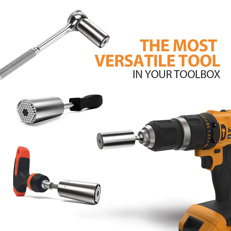 Universal Socket Tools Gifts for Men Dad - Socket Grip Tool Sets with Power Drill Adapter, Unique Cool Gadgets Super Socket Set, Handy DIY Tools, Father's Day Gifts for Men/Husband/Boyfriends/Women Silver - NewNest Australia