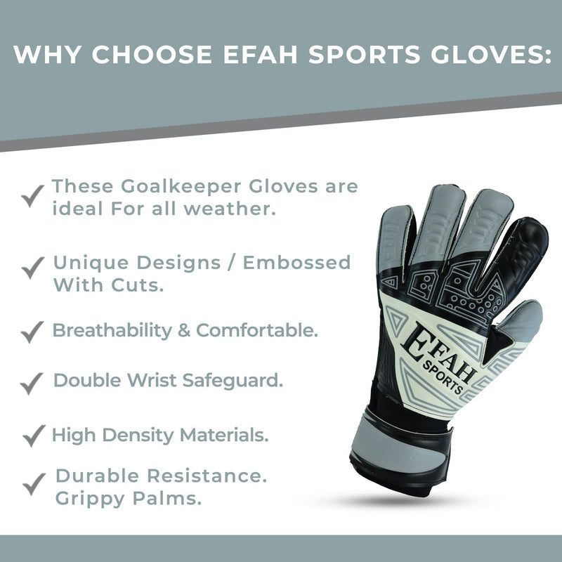 EFAH SPORTS Soccer Goalkeeper Gloves for Kids Boys Children Youth Football Goalie Gloves with Fingersave and Double Wrist Grips Size 5 suitable for 9 to 12 years old Grey - NewNest Australia