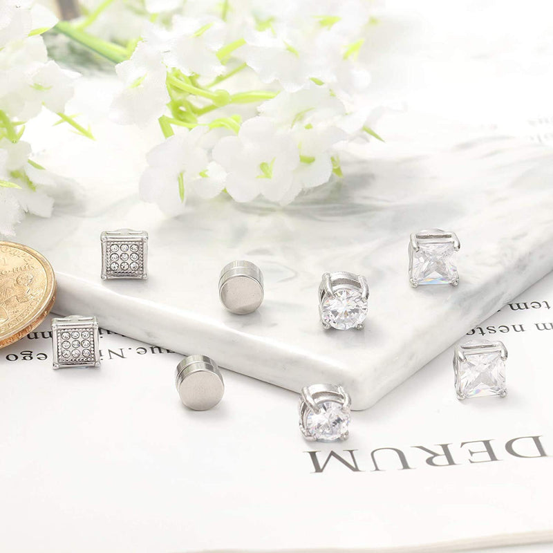 Milacolato 4Pairs Magnetic Stud Earrings For Men Women Stainless Steel CZ Earrings Studs Square Round Diamond Non-Piercing Clip On Stud Earrings Set For Male Boys,6mm 7mm 7.0 Millimetres - NewNest Australia