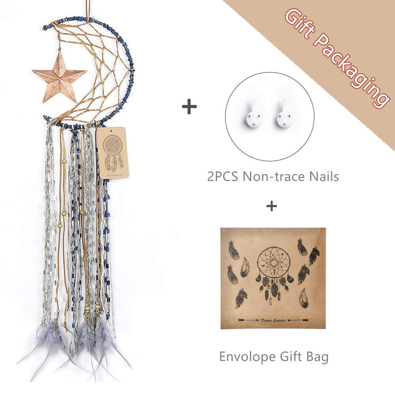 NewNest Australia - Dremisland Blue Dream Catcher Handmade Half Circle Moon Design Dream Catcher Feather Hanging with Star Home Decoration Ornament Festival Gift (Moon& Star) 