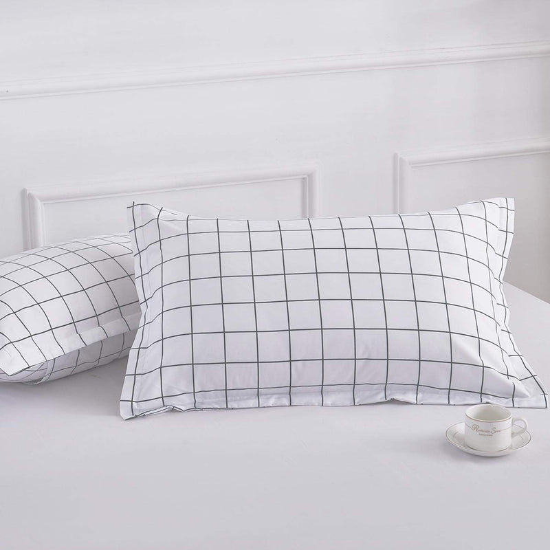 NewNest Australia - NANKO Grid Bed Pillow Case Set (2 Pack), White Grid Plaid Geometric Pattern Printed Pillowcases / Pillow Shams with Zip for Modern Duvet Cover / Bed Sheets Set- 20x30 inch Standard Queen Size 2 Pack Pillowcase 20x30 White Plaid 