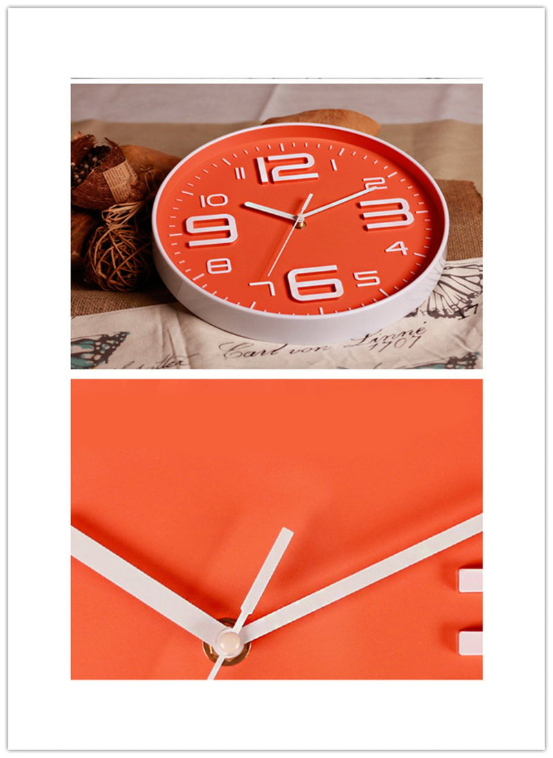 NewNest Australia - Zaoniy Non-Ticking Silent Quartz Wall Clock with Big 3D Number Modern Design Quiet Sweep Movement Indoor Decorative for Living Room Kitchen Wall Clocks Battery Operated 10-Inch (Orange) Orange 