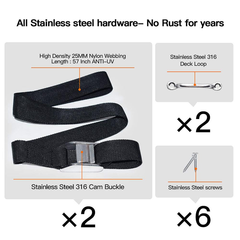 Battery Box Hold-Down Strap Tie Down Strap for Gas Fuel Heavy Duty Battery Box Replament Tie Down Straps Kit Anti-UV Strap with Stainless Steel Cam Buckle, Stainless Steel Deck Loop Mounts, SS Screws - NewNest Australia