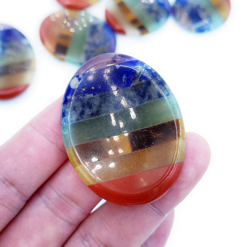SHARKOOO Thumb Worry Stone for Anxiety, 7 Chakra Crystals Healing Stones, Oval Chakra Worry Stone, Meditation Crystal - NewNest Australia