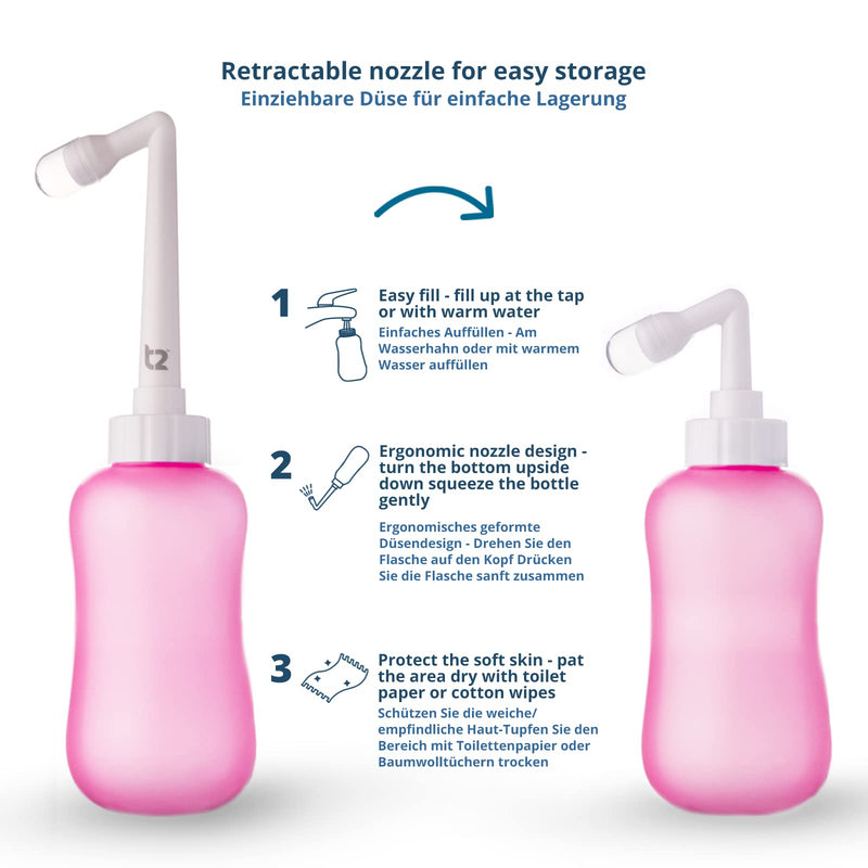 T2 Perineal Bottle - Portable Bidet for Postpartum Care, Perineal Pain Relief - 360ml Squeeze Bottle with 60° Nozzle & Washable Storage Bag - Hospital Bag Maternity Essential, Gift for Mum to Be - NewNest Australia
