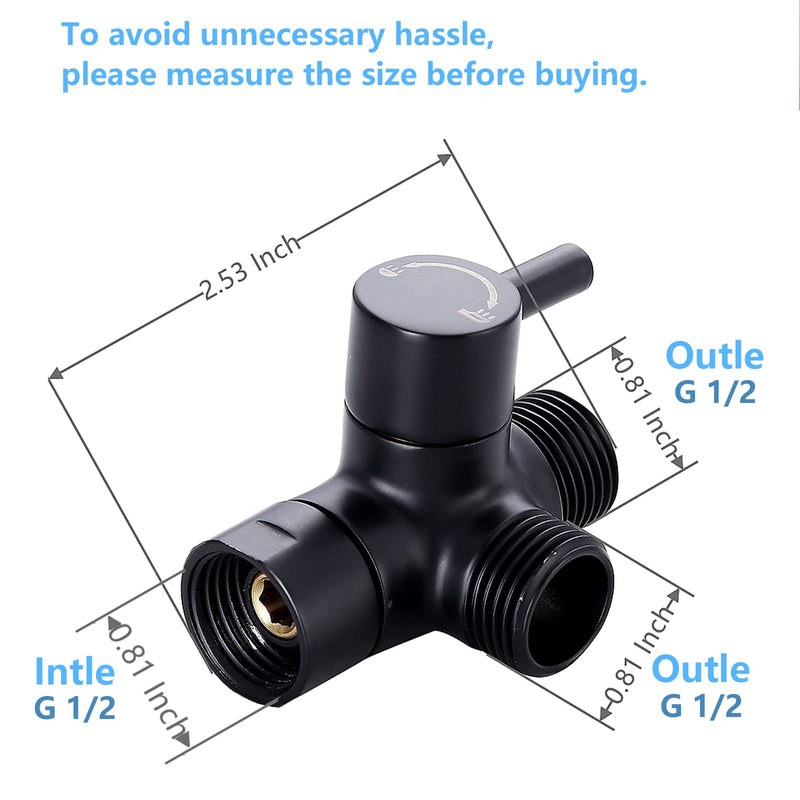 Little World Shower Arm Diverter Valve - 3 Way Shower Diverter Valve, G1/2 Solid Brass Shower Head Valve Diverter for Universal Hand Held Showerhead and Fixed Spray Head Shower System (ORB, Black) - NewNest Australia