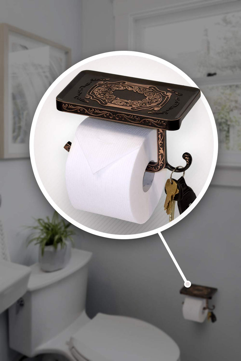 Neater Nest Reversible Toilet Paper Holder with Phone Shelf and Bathroom Hook, Vintage Decor Style (Oil Rubbed Bronze) Oil Rubbed Bronze - NewNest Australia