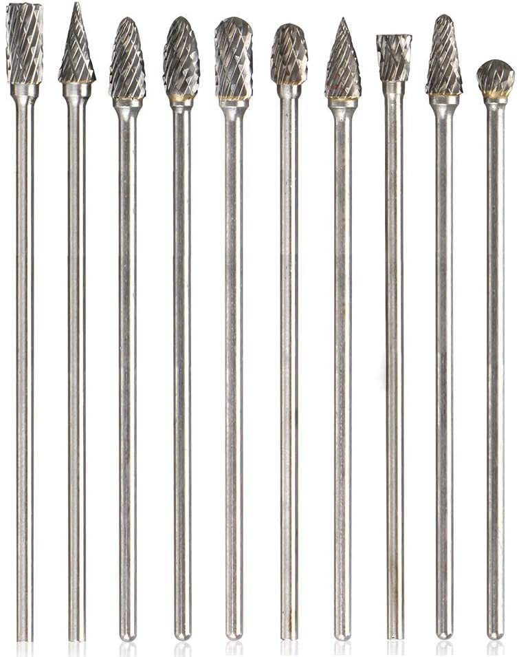 Yakamoz 10Pcs 3mm (1/8") Shank Long Double Cut Tungsten Carbide Burrs Rotary Files Diamond Burs Bit Set for Die Grinder Rotary Tool, 4-Inch Length - NewNest Australia
