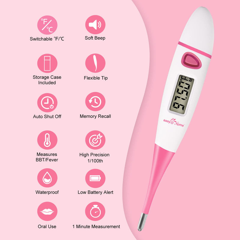 Ovulation Tracker Digital Basal Thermometer: Easy@Home BBT Thermometer for Fertility Prediction - Basal Body Thermometer for Accurate Temperature Monitoring with Premom App Pink DMT-3018 - NewNest Australia