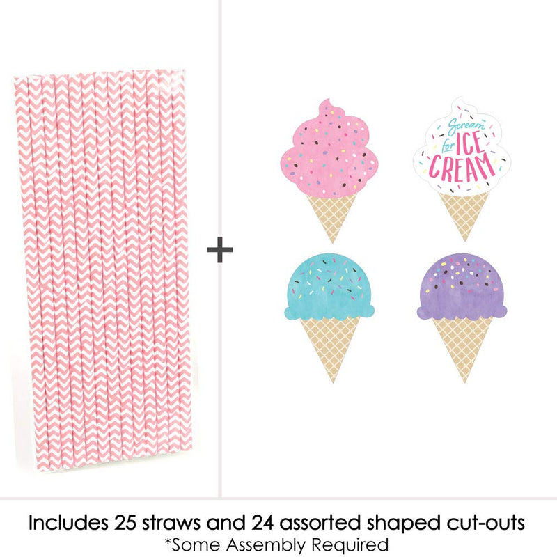 NewNest Australia - Big Dot of Happiness Scoop Up the Fun - Ice Cream - Paper Straw Decor - Sprinkles Party Striped Decorative Straws - Set of 24 