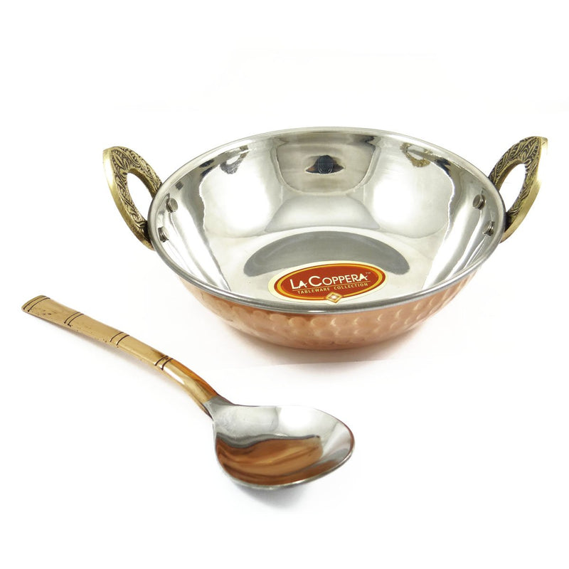 Specially Designed Authentic Indian Traditional Style Copper Steel Serveware Karahi With Spoon Tableware Dinnerware - NewNest Australia