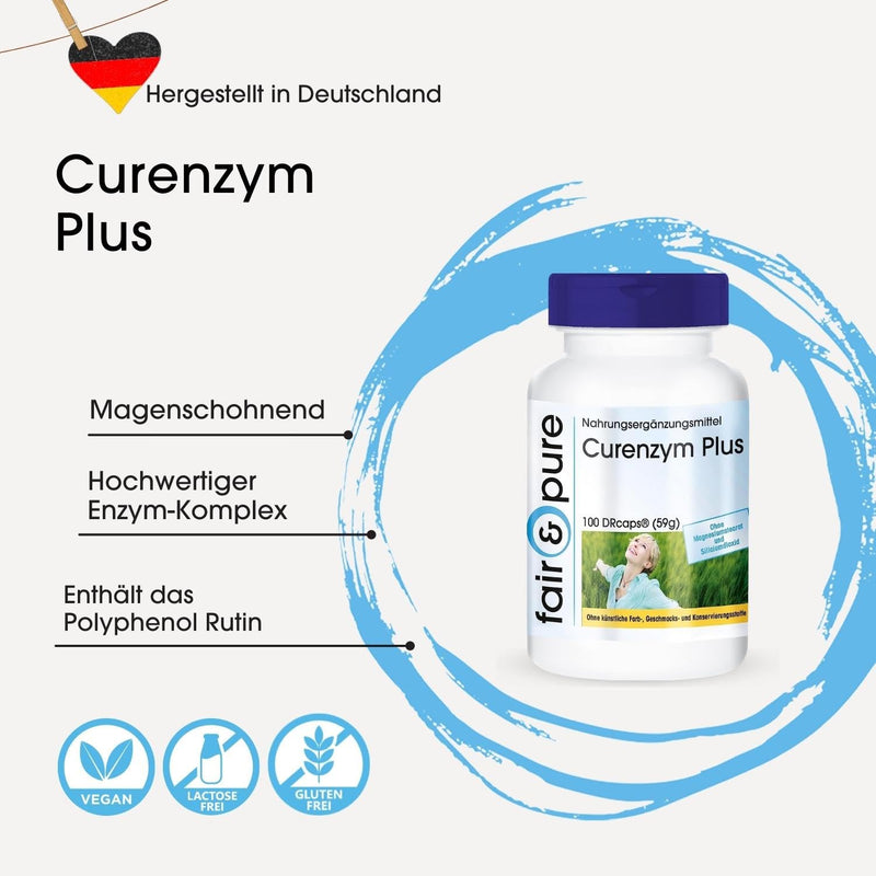 Fair & Pure - Curenzyme Plus - Enzyme Complex With Time Delayed Release - No Magnesium Stearate - 100 Drcaps - Contains Bromelain - Trypsin - Chymotrypsin And Rutoside (Rutin) - NewNest Australia