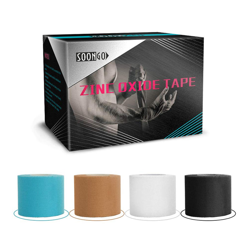 Zinc Oxide Tape 5cm x 10m Black 2 Rolls Sports Strapping Athletic Tape Inelastic Provide Maximum Support Fixed Joint Good Viscosity Hypoallergenic by SOONGO 5cm-10m(Pack of 2) - NewNest Australia