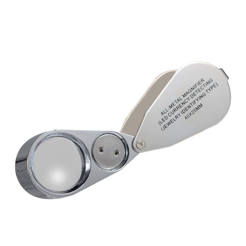 2 Pack 40X Full Metal Illuminated Jewelry Loop Magnifier, XYK Pocket Folding Magnifying Glass Jewelers Eye Loupe with LED(LED Currency Detecting/Jewelry Identifying) 2 Pack - NewNest Australia