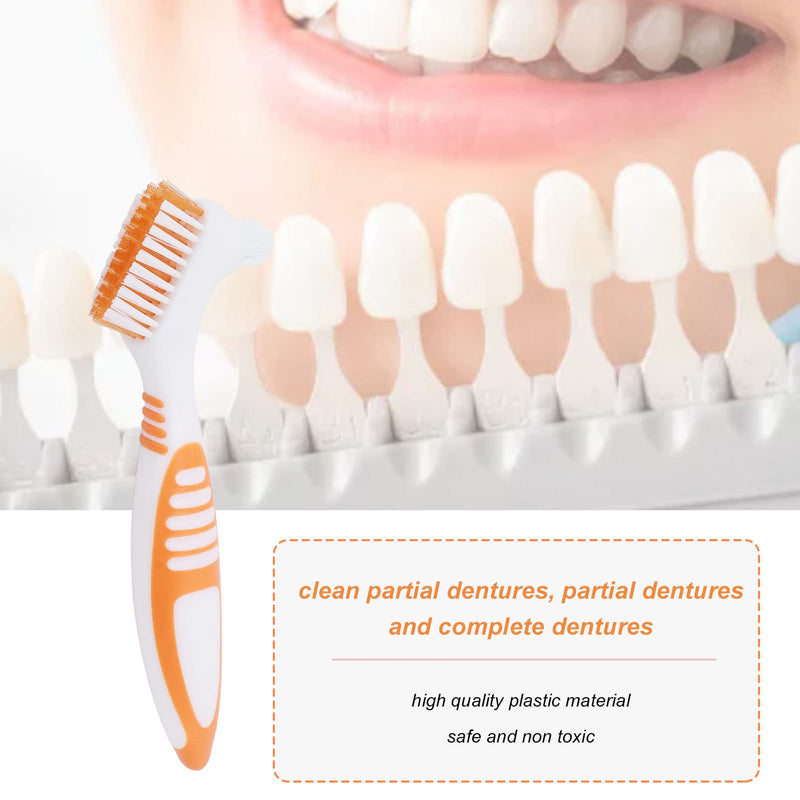 Denture cleaning brush, safe plaque removal Denture toothbrush orange Robust double head for partial dentures - NewNest Australia