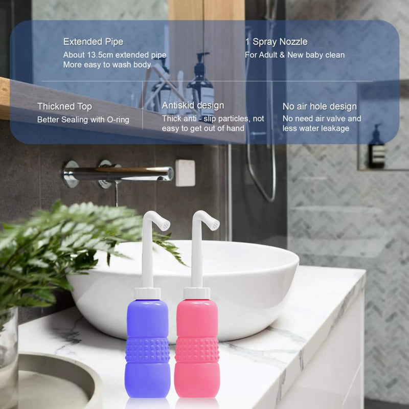 2 Pack Portable Travel Bidet Bottle 450ml - KKPOT Handheld Bidet Sprayer for Toilet, Peri Bottle for Personal Hygiene Care,Postpartum Perineal Irrigation with Travel Bag (Blue) Blue - NewNest Australia