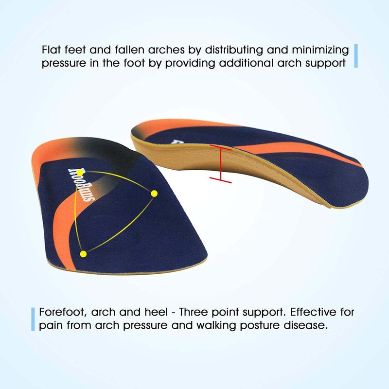 Orthotic Insoles, RooRuns 3/4 High Arch Support Insoles Shoe Inserts for Flat Feet, Plantar Fasciitis, Foot Arch, Feet Fatigue - Heel Cushion for Men, Woman, Deep Blue, Medium (6-9.5 UK) Medium (5.5-8 UK) - NewNest Australia