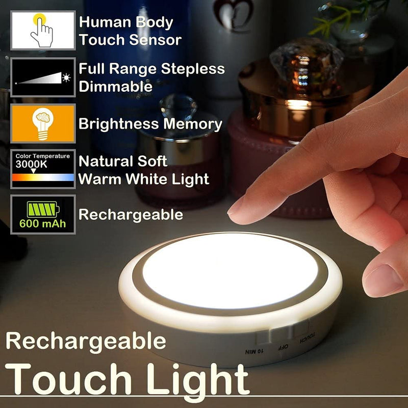 RTSU Rechargeable Touch Light with Timer, Dimmable Kids Baby Nursery Night Light Lamp, Wireless Stick-on Anywhere LED Push Tap Light for Closet Cabinet, Brightness Memory, Warm White Light (Golden) Golden - NewNest Australia