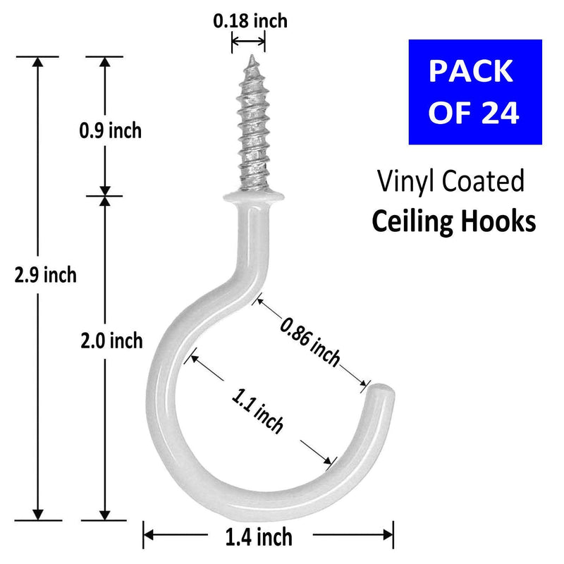 Ceiling Hooks Heavy Duty 24 Pack 2.9 Inch Vinyl Coated Screw Hooks Plant Hooks Kitchen Hooks Cup Hooks for Hanging Plants Lights Cups Mugs Pots Hat Clothes Black - NewNest Australia