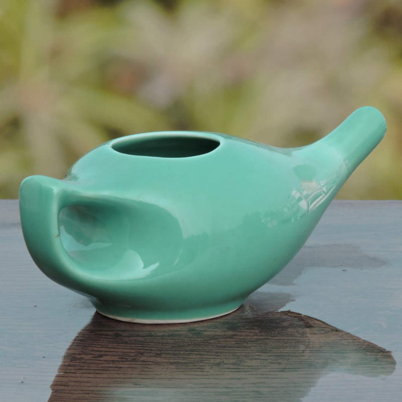 Porcelain Ceramic Neti Pot for Nasal Cleansing | Neti Pot with 10 Sachets of Neti Salt + Instructions Leaflet | Natural Treatment for Sinus, Infection and Congestion (Turquoise) - NewNest Australia