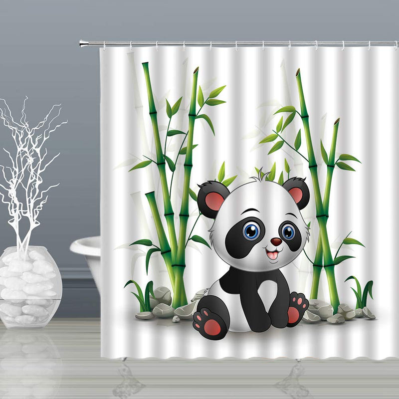 Cartoon Panda Shower Curtains Cute Wildlife Animal Bamboo Leaves Baby Kids Bathroom Curtains Decor Polyester Fabric Quick Drying 70x70 Inches Include Hooks - NewNest Australia