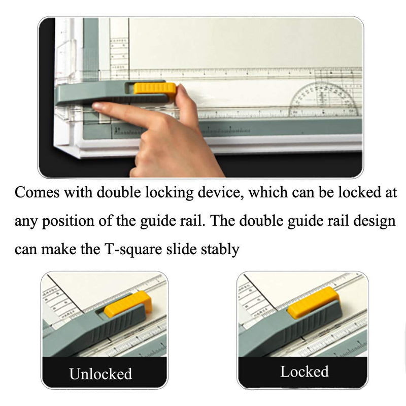 SALEMAR Inch Scale A3 Drafting Table Drawing Board, Drawing Tool Set Graphic Architectural Sketch Board with Parallel Motion, Set Square, Clamps, Protractor, Anti Slip Support Legs, Sliding Ruler - NewNest Australia