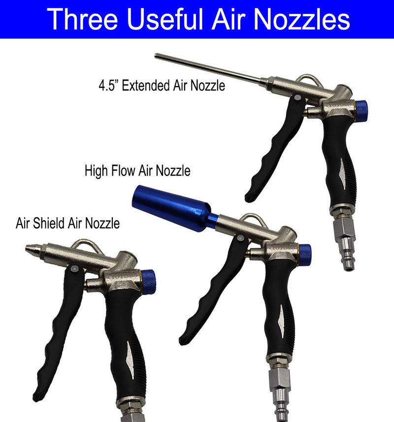 YOTOO 2-Way Air Blow Gun kit with Adjustable Air Flow, Extended Nozzle, High Flow Nozzle and 1/4" NPT Female Quick Plug - NewNest Australia