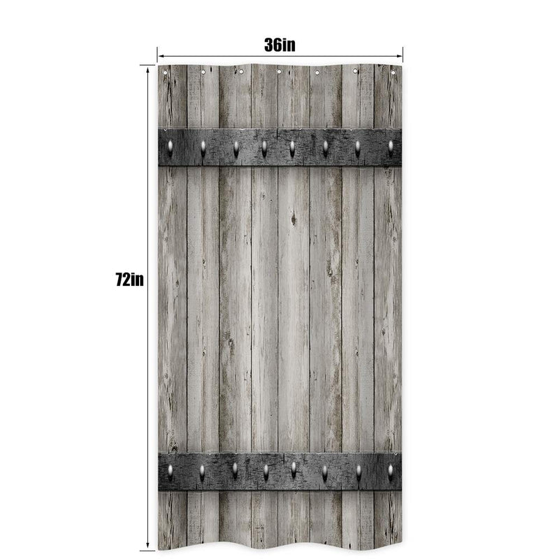 Riyidecor Stall Barn Door Shower Curtain 36Wx72H Small Rustic Farmhouse Wooden Metal Texture Bathroom Decor Fabric Polyester Waterproof with 7 Pack Plastic Shower Hooks - NewNest Australia