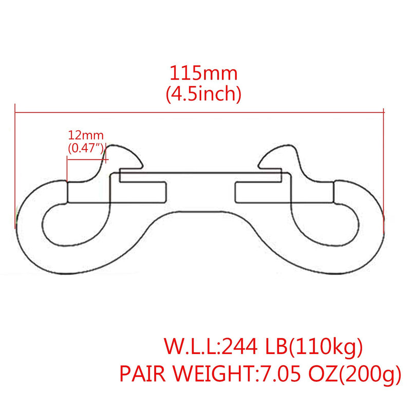 2-Pack 316 Stainless Steel Double Ended Bolt Snap Hook 4-1/2'' Double End Bolt Snaps Hooks Scuba Diving Clips Marine Grade for Water Bucket/Dog Leash/Pet Feed Bucket & Hammock/Horse Tack and More - NewNest Australia